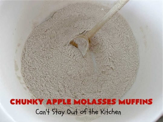 Chunky Apple Molasses Muffins | Can't Stay Out of the Kitchen | #ChunkyAppleMolassesMuffins is a #vintage-style down-home #recipe that's perfect to #spice up your day! These lovely #muffins include chunks of #apple, #molasses and #cinnamon providing texture & flavor that's hard to beat. Terrific for a weekend, company or #holiday #breakfast or #brunch. #AppleMuffins #BreakfastMuffins #MolassesMuffins