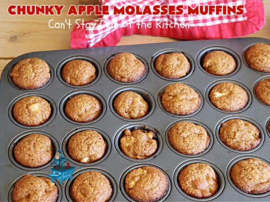 Chunky Apple Molasses Muffins | Can't Stay Out of the Kitchen | #ChunkyAppleMolassesMuffins is a #vintage-style down-home #recipe that's perfect to #spice up your day! These lovely #muffins include chunks of #apple, #molasses and #cinnamon providing texture & flavor that's hard to beat. Terrific for a weekend, company or #holiday #breakfast or #brunch. #AppleMuffins #BreakfastMuffins #MolassesMuffins