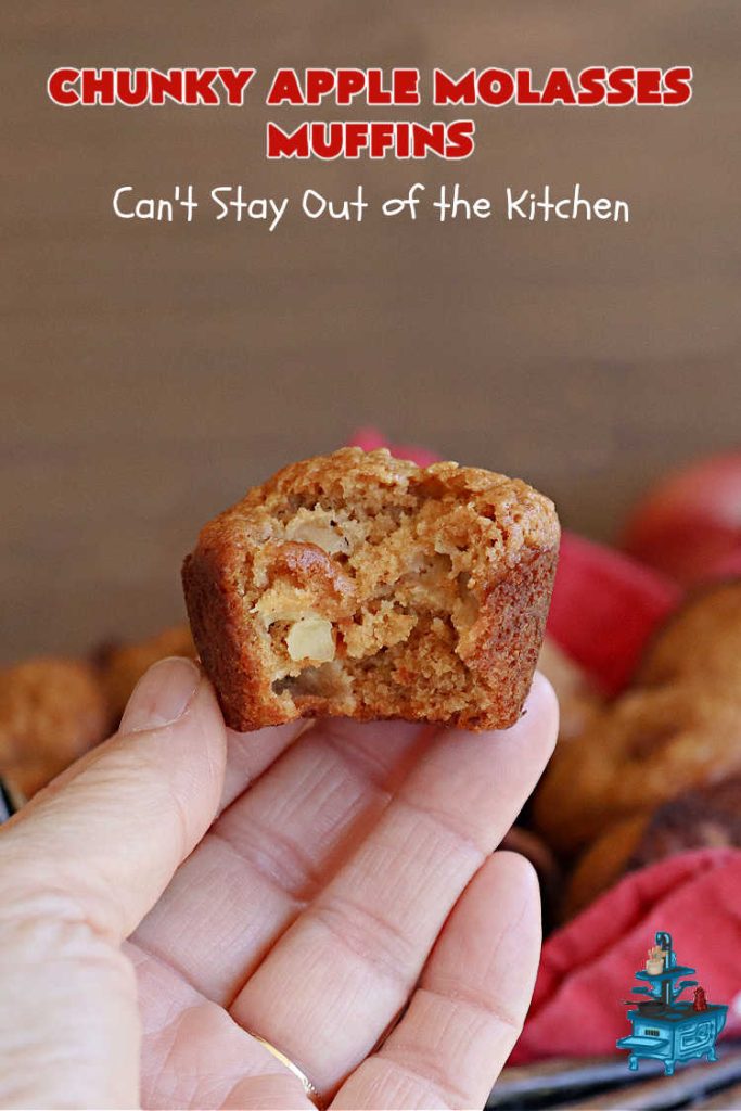 Chunky Apple Molasses Muffins | Can't Stay Out of the Kitchen | #ChunkyAppleMolassesMuffins is a #vintage-style down-home #recipe that's perfect to #spice up your day! These lovely #muffins include chunks of #apple, #molasses and #cinnamon providing texture & flavor that's hard to beat. Terrific for a weekend, company or #holiday #breakfast or #brunch. #AppleMuffins #BreakfastMuffins #MolassesMuffins