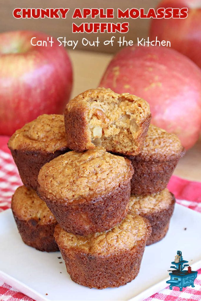 Chunky Apple Molasses Muffins | Can't Stay Out of the Kitchen | #ChunkyAppleMolassesMuffins is a #vintage-style down-home #recipe that's perfect to #spice up your day! These lovely #muffins include chunks of #apple, #molasses and #cinnamon providing texture & flavor that's hard to beat. Terrific for a weekend, company or #holiday #breakfast or #brunch. #AppleMuffins #BreakfastMuffins #MolassesMuffins
