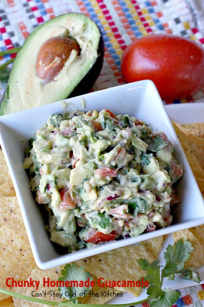 Chunky Homemade Guacamole | Can't Stay Out of the Kitchen | one of the BEST #guacamole recipes you'll ever eat. We love this chunky #appetizer. #Tex-Mex #avocados #tailgating
