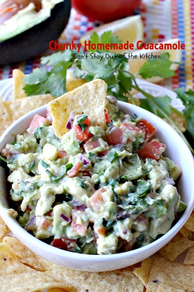 Chunky Homemade Guacamole | Can't Stay Out of the Kitchen | one of the BEST #guacamole recipes you'll ever eat. We love this chunky #appetizer. #Tex-Mex #avocados #tailgating