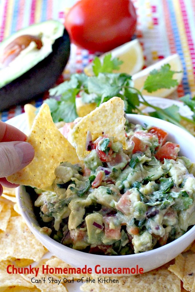 Chunky Homemade Guacamole | Can't Stay Out of the Kitchen | one of the BEST #guacamole recipes you'll ever eat. We love this chunky #appetizer. #Tex-Mex #avocados #tailgating