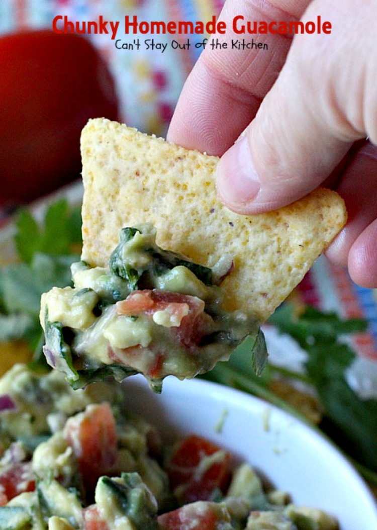 Chunky Homemade Guacamole | Can't Stay Out of the Kitchen | one of the BEST #guacamole recipes you'll ever eat. We love this chunky #appetizer. #Tex-Mex #avocados #tailgating