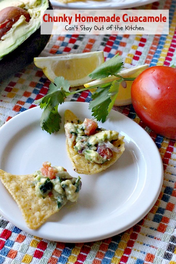 Chunky Homemade Guacamole | Can't Stay Out of the Kitchen | one of the BEST #guacamole recipes you'll ever eat. We love this chunky #appetizer. #Tex-Mex #avocados #tailgating