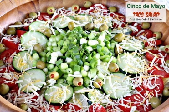 Cinco de Mayo Taco Salad | Can't Stay Out of the Kitchen | wonderful #Tex-Mex #salad with delicious southwest flavor. Great for #CincodeMayo. #cheese #groundbeef #Fritos