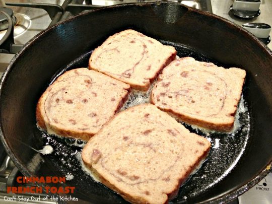 Cinnabon French Toast | Can't Stay Out of the Kitchen | This fantastic #FrenchToast tastes like eating #CinnamonRolls since it's made with #CinnabonBread. It's a quick & easy #breakfast #recipe that will have you drooling from the first bite. Great for #holidays. #HolidayBreakfast #CinnabonFrenchToast #Cinnabon #KidFriendly #ThanksgivingBreakfast #ChristmasBreakfast #NewYearsBreakfast #FavoriteFrenchToast #cinnamon