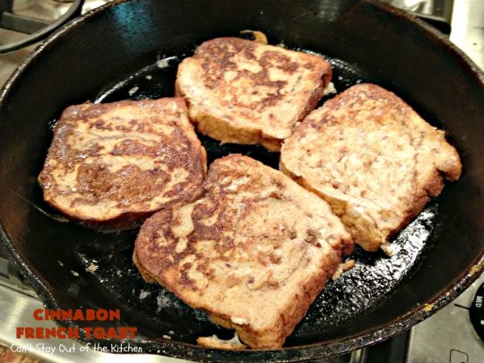 Cinnabon French Toast | Can't Stay Out of the Kitchen | This fantastic #FrenchToast tastes like eating #CinnamonRolls since it's made with #CinnabonBread. It's a quick & easy #breakfast #recipe that will have you drooling from the first bite. Great for #holidays. #HolidayBreakfast #CinnabonFrenchToast #Cinnabon #KidFriendly #ThanksgivingBreakfast #ChristmasBreakfast #NewYearsBreakfast #FavoriteFrenchToast #cinnamon