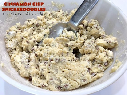 Cinnamon Chip Snickerdoodles | Can't Stay Out of the Kitchen | Triple the #cinnamon flavor with these amazing #cookies. Rich, sweet, decadent & oh, so heavenly. #dessert #Snickerdoodles #CinnamonDessert #CinnamonChips #CinnamonChipSnickerdoodles #Tailgating #CinnamonCookies 
