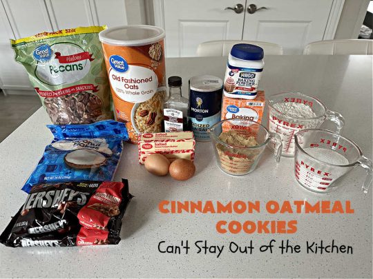 Cinnamon Oatmeal Cookies | Can't Stay Out of the Kitchen | these delectable #OatmealCookies are filled with #oatmeal #CinnamonChips, #pecans & #coconut. They're hearty, satisfying & chewy #cookies. Enjoy them at #tailgating parties, potlucks, Backyard BBQs or soccer practice. Fill your Cookie Jar & your kids will swoon over this amazing #dessert. #cinnamon #CinnamonDessert #CinnamonOatmealCookies