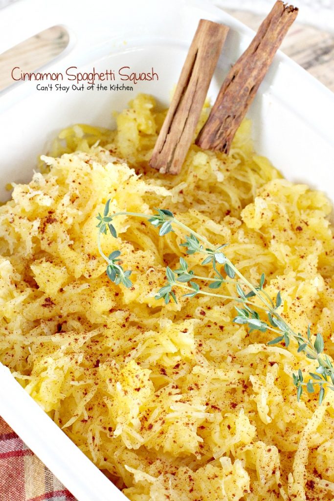 Cinnamon Spaghetti Squash | Can't Stay Out of the Kitchen | so quick and easy, yet a wonderful tasty way to use #spaghettisquash. #vegan #glutenfree