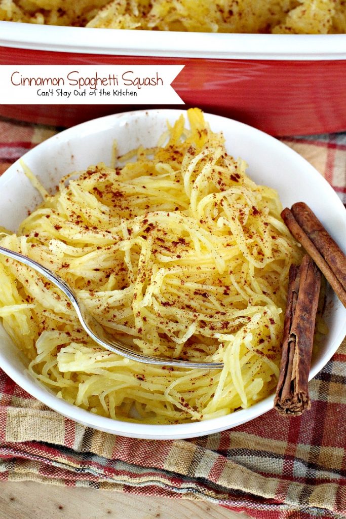 Cinnamon Spaghetti Squash | Can't Stay Out of the Kitchen | so quick and easy, yet a wonderful tasty way to use #spaghettisquash. #vegan #glutenfree