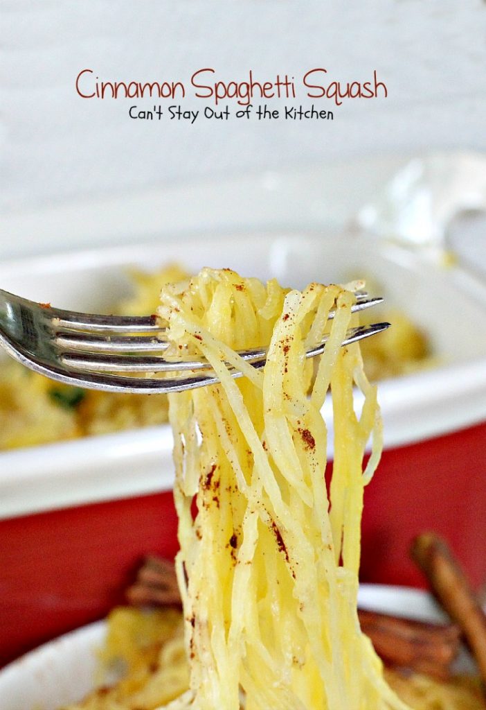 Cinnamon Spaghetti Squash | Can't Stay Out of the Kitchen | so quick and easy, yet a wonderful tasty way to use #spaghettisquash. #vegan #glutenfree