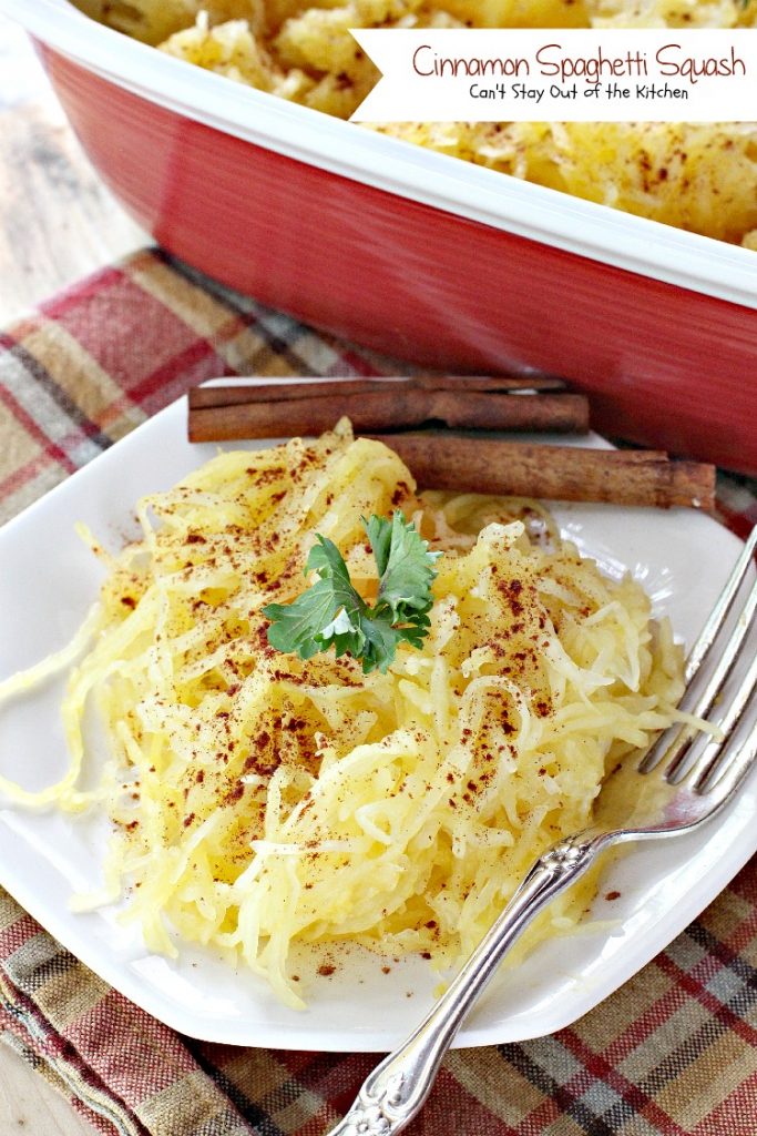 Cinnamon Spaghetti Squash | Can't Stay Out of the Kitchen | so quick and easy, yet a wonderful tasty way to use #spaghettisquash. #vegan #glutenfree