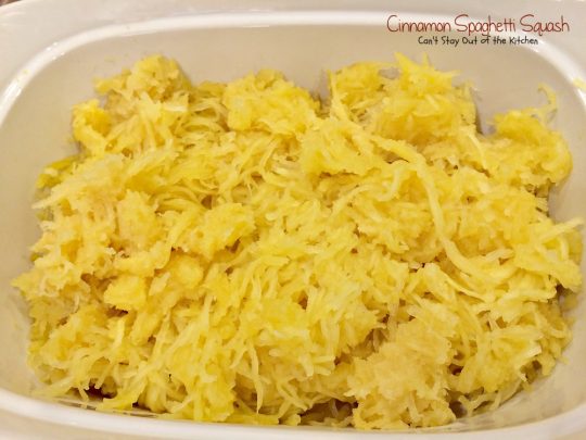 Cinnamon Spaghetti Squash | Can't Stay Out of the Kitchen | so quick and easy, yet a wonderful tasty way to use #spaghettisquash. #vegan #glutenfree