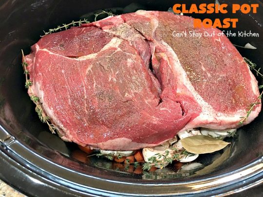 Classic Pot Roast | Can't Stay Out of the Kitchen | this fantastic #slowcooker #potroast is perfect for cold, dreary & drab winter days. It's a hearty, comforting & satisfying meal that will warm you up pronto! Every bite is succulent & mouthwatering. #beef #pasta #carrots #companymaindish #roastbeef #RoastBeefDinner