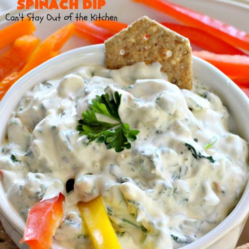 Classic Spinach Dip | Can't Stay Out of the Kitchen | This wonderful #appetizer is the classic #KnorrsSoup #recipe. It's absolutely scrumptious for any kind of party or potluck. #Tailgating #spinach #SuperBowl #WaterChestnuts #SpinachDip