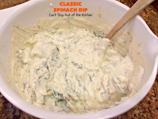Classic Spinach Dip | Can't Stay Out of the Kitchen | This wonderful #appetizer is the classic #KnorrsSoup #recipe. It's absolutely scrumptious for any kind of party or potluck. #Tailgating #spinach #SuperBowl #WaterChestnuts #SpinachDip