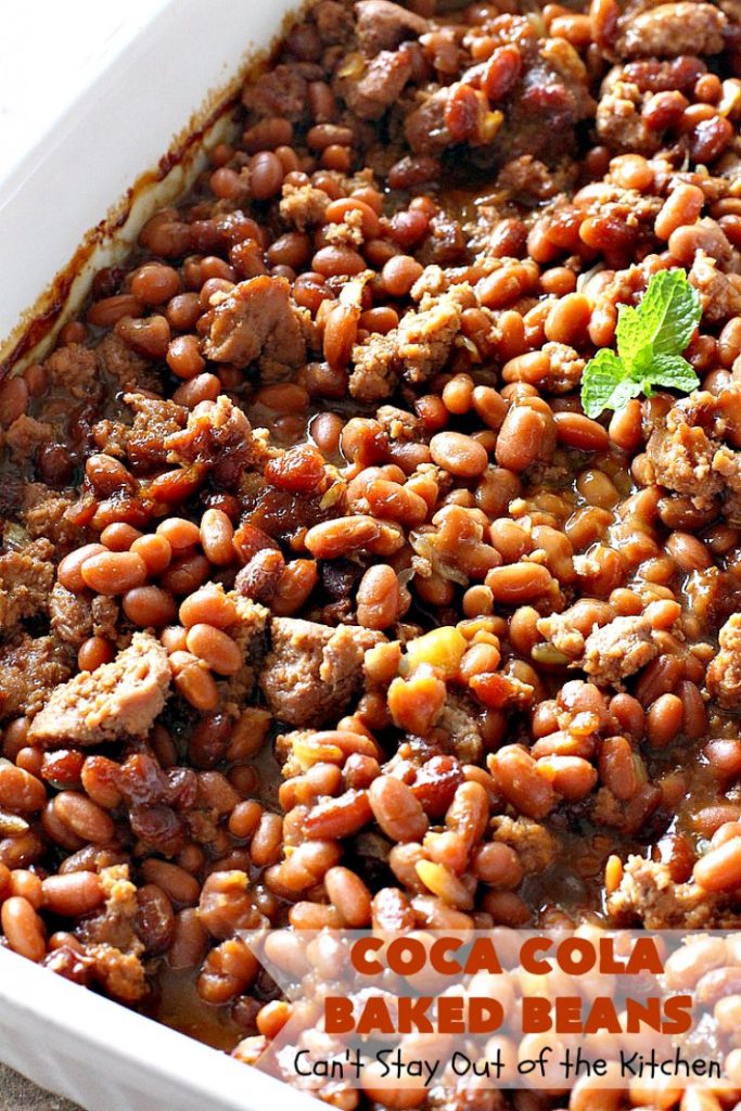 Coca Cola Baked Beans | Can't Stay Out of the Kitchen | this terrific #bakedbeans #recipe is perfect for potlucks, family reunions, backyard #BBQs & other company dinners. I used #turkey #sausage & #VirgilsRealCola which is a much healthier option than regular #cocacola. #turkeysausage