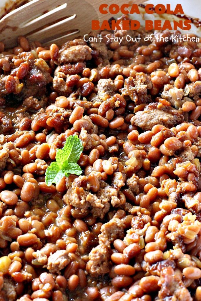 Coca Cola Baked Beans | Can't Stay Out of the Kitchen | this terrific #bakedbeans #recipe is perfect for potlucks, family reunions, backyard #BBQs & other company dinners. I used #turkey #sausage & #VirgilsRealCola which is a much healthier option than regular #cocacola. #turkeysausage