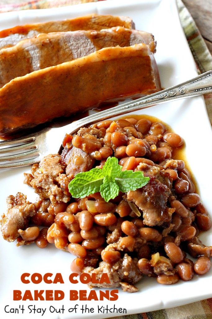 Coca Cola Baked Beans | Can't Stay Out of the Kitchen | this terrific #bakedbeans #recipe is perfect for potlucks, family reunions, backyard #BBQs & other company dinners. I used #turkey #sausage & #VirgilsRealCola which is a much healthier option than regular #cocacola. #turkeysausage