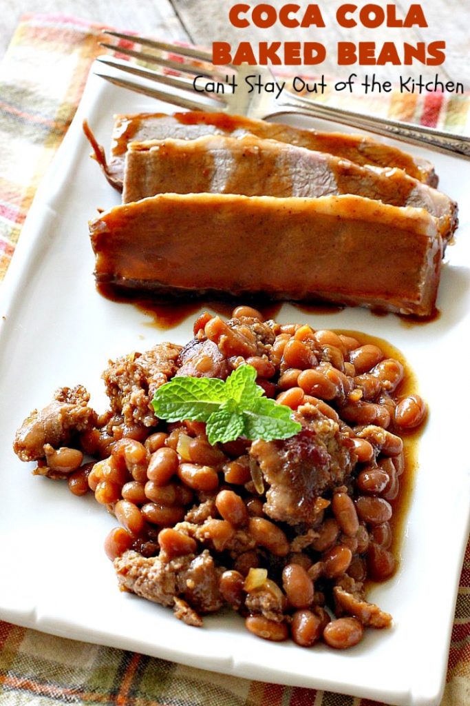 Coca Cola Baked Beans | Can't Stay Out of the Kitchen | this terrific #bakedbeans #recipe is perfect for potlucks, family reunions, backyard #BBQs & other company dinners. I used #turkey #sausage & #VirgilsRealCola which is a much healthier option than regular #cocacola. #turkeysausage