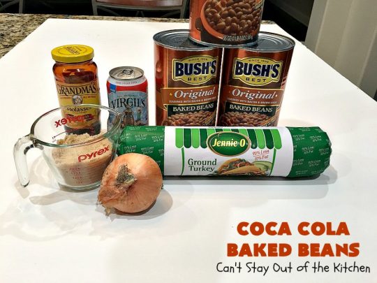 Coca Cola Baked Beans | Can't Stay Out of the Kitchen | this terrific #bakedbeans #recipe is perfect for potlucks, family reunions, backyard #BBQs & other company dinners. I used #turkey #sausage & #VirgilsRealCola which is a much healthier option than regular #cocacola. #turkeysausage