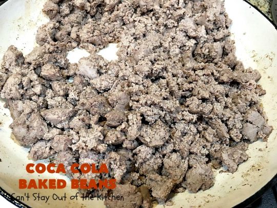 Coca Cola Baked Beans | Can't Stay Out of the Kitchen | this terrific #bakedbeans #recipe is perfect for potlucks, family reunions, backyard #BBQs & other company dinners. I used #turkey #sausage & #VirgilsRealCola which is a much healthier option than regular #cocacola. #turkeysausage