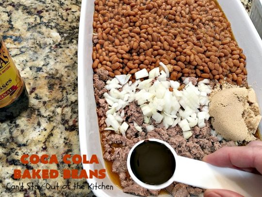 Coca Cola Baked Beans | Can't Stay Out of the Kitchen | this terrific #bakedbeans #recipe is perfect for potlucks, family reunions, backyard #BBQs & other company dinners. I used #turkey #sausage & #VirgilsRealCola which is a much healthier option than regular #cocacola. #turkeysausage