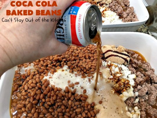 Coca Cola Baked Beans | Can't Stay Out of the Kitchen | this terrific #bakedbeans #recipe is perfect for potlucks, family reunions, backyard #BBQs & other company dinners. I used #turkey #sausage & #VirgilsRealCola which is a much healthier option than regular #cocacola. #turkeysausage
