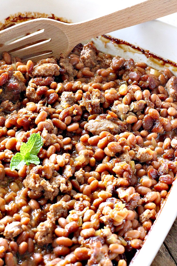 Coca Cola Baked Beans | Can't Stay Out of the Kitchen | this terrific #bakedbeans #recipe is perfect for potlucks, family reunions, backyard #BBQs & other company dinners. I used #turkey #sausage & #VirgilsRealCola which is a much healthier option than regular #cocacola. #turkeysausage