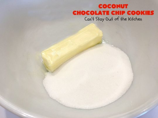 Coconut Chocolate Chip Cookies | Can't Stay Out of the Kitchen | these fabulous #chocolatechipcookies are filled with #chocolate chips & #coconut. They're are absolutely heavenly. Perfect #dessert for #tailgating parties, potlucks or #holiday baking.
