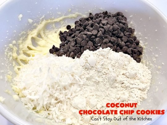 Coconut Chocolate Chip Cookies | Can't Stay Out of the Kitchen | these fabulous #chocolatechipcookies are filled with #chocolate chips & #coconut. They're are absolutely heavenly. Perfect #dessert for #tailgating parties, potlucks or #holiday baking.