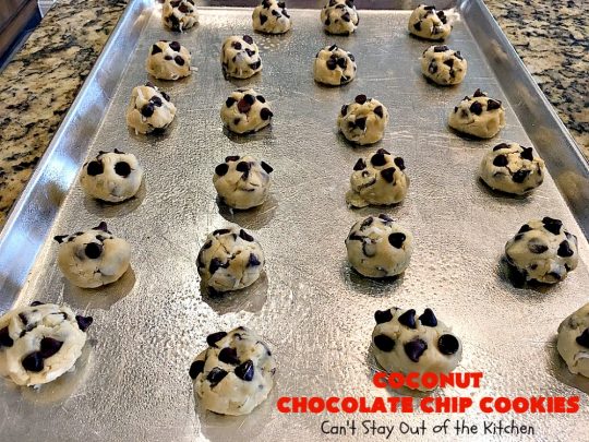 Coconut Chocolate Chip Cookies | Can't Stay Out of the Kitchen | these fabulous #chocolatechipcookies are filled with #chocolate chips & #coconut. They're are absolutely heavenly. Perfect #dessert for #tailgating parties, potlucks or #holiday baking.