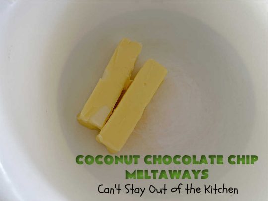 Coconut Chocolate Chip Cookies | Can't Stay Out of the Kitchen | these #cookies are heavenly! Every bite is loaded with #coconut & #ChocolateChips which provides such a luscious, irresistible flavor you won't be able to stop eating them! This scrumptious, drool-worthy #dessert is terrific for #tailgating parties, potlucks or #holiday parties. #chocolate #ChocolateDessert #CoconutDessert #CoconutChocolateChipMeltaways
