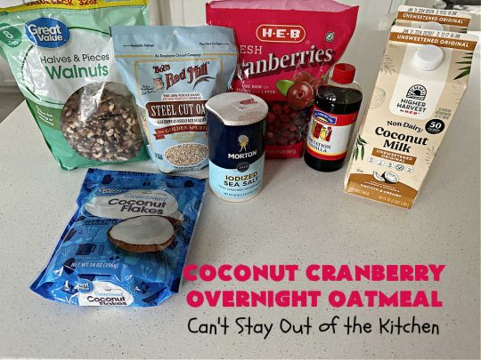 Coconut Cranberry Overnight Oatmeal | Can't Stay Out of the Kitchen | Enjoy a hearty #breakfast with this delicious #OvernightOatmeal #recipe. This one includes #coconut (if you like it), #walnuts & fresh #cranberries. Cook in your programmable #SlowCooker & you'll have a filling, satisfying #breakfast or #brunch waiting for you in the morning! #HolidayBreakfast #oatmeal #SteelCutOats #CoconutCranberryOvernightOatmeal