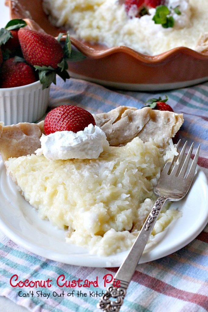 Coconut Custard Pie | Can't Stay Out of the Kitchen | favorite #pie recipe from my Mom. This pie is heavenly. #coconut #dessert