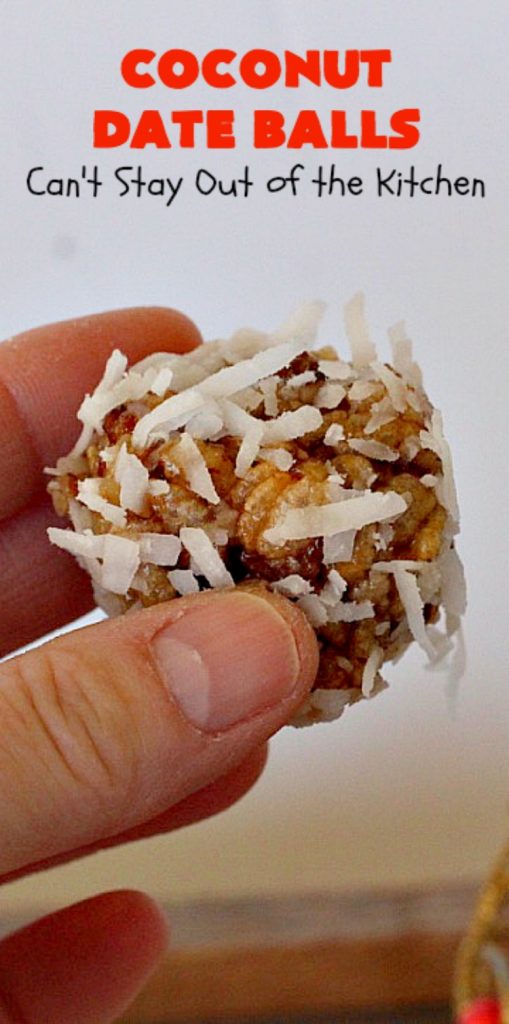 Coconut Date Balls | Can't Stay Out of the Kitchen | our most loved #Christmas #cookie! Everyone always raves over them. Perfect for #holiday baking & parties. #dessert
