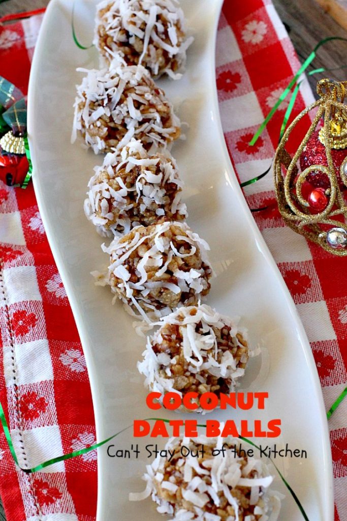 Coconut Date Balls | Can't Stay Out of the Kitchen | our most loved #Christmas #cookie! Everyone always raves over them. Perfect for #holiday baking & parties. #dessert