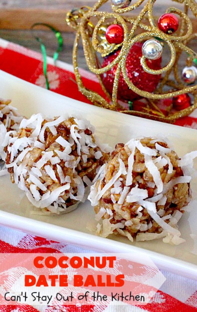 Coconut Date Balls | Can't Stay Out of the Kitchen | our most loved #Christmas #cookie! Everyone always raves over them. Perfect for #holiday baking & parties. #dessert