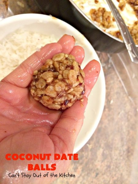 Coconut Date Balls | Can't Stay Out of the Kitchen | our most loved #Christmas #cookie! Everyone always raves over them. Perfect for #holiday baking & parties. #dessert