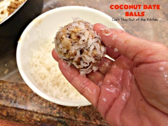 Coconut Date Balls | Can't Stay Out of the Kitchen | our most loved #Christmas #cookie! Everyone always raves over them. Perfect for #holiday baking & parties. #dessert