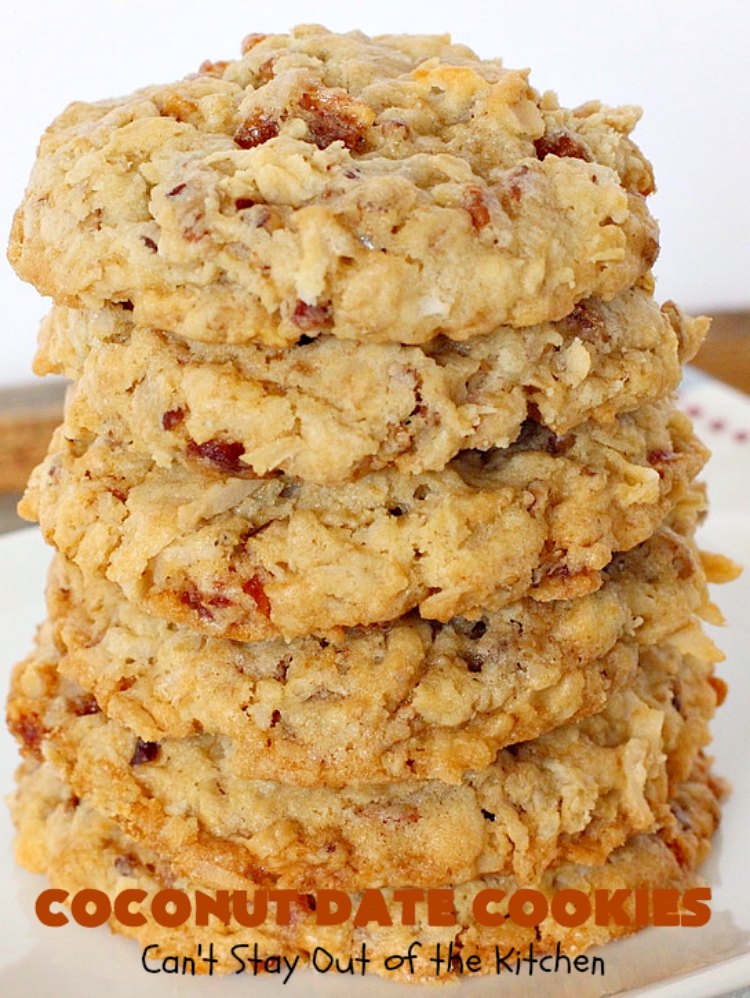 Coconut Date Cookies | Can't Stay Out of the Kitchen | these amazing #oatmeal #cookies are filled with #pecans, #dates & #coconut. They're a wonderful snack for any occasion, including potlucks, #tailgating or backyard BBQs. #dessert #OatmealCookie #CoconutCookie #DateCookie #holiday #holidaybaking