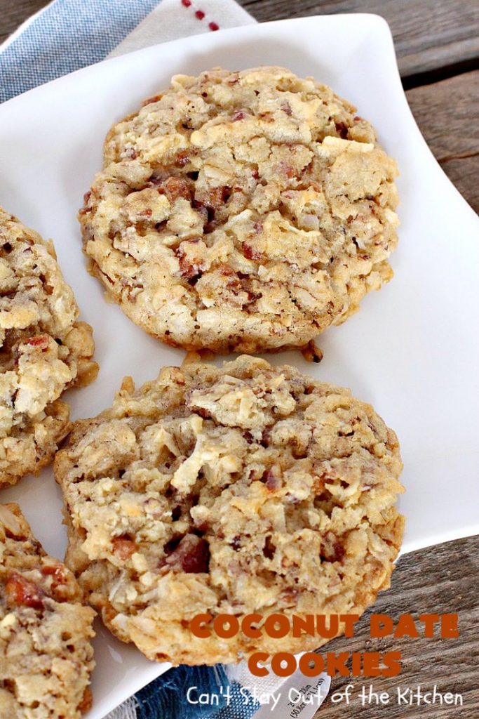 Coconut Date Cookies | Can't Stay Out of the Kitchen | these amazing #oatmeal #cookies are filled with #pecans, #dates & #coconut. They're a wonderful snack for any occasion, including potlucks, #tailgating or backyard BBQs. #dessert #OatmealCookie #CoconutCookie #DateCookie #holiday #holidaybaking