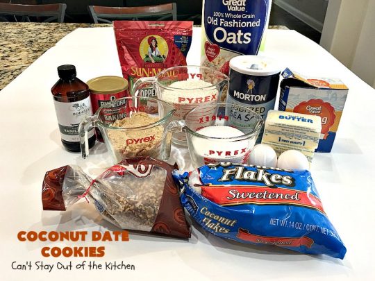 Coconut Date Cookies | Can't Stay Out of the Kitchen | these amazing #oatmeal #cookies are filled with #pecans, #dates & #coconut. They're a wonderful snack for any occasion, including potlucks, #tailgating or backyard BBQs. #dessert #OatmealCookie #CoconutCookie #DateCookie #holiday #holidaybaking