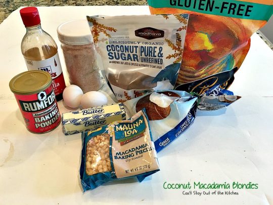 Coconut Macadamia Blondies | Can't Stay Out of the Kitchen | these fabulous #brownies are filled with #coconut and #macadamianuts. Great for #holiday baking. #cookie #glutenfree #dessert