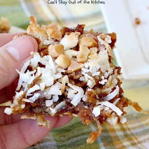 Coconut Macadamia Blondies | Can't Stay Out of the Kitchen | these fabulous #brownies are filled with #coconut and #macadamianuts. Great for #holiday baking. #cookie #glutenfree #dessert