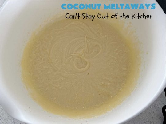 Coconut Meltaways | Can't Stay Out of the Kitchen | If you're a #coconut lover, you'll rave over these rich, decadent #SugarCookies. These #MeltInYourMouthCookies include #coconut and #VanillaChips & simply dissolve in your mouth. Perfect for #tailgating parties or potlucks. These #cookies are irresistible. Your family will love them. #dessert #Coconut Dessert #CoconutMeltaways