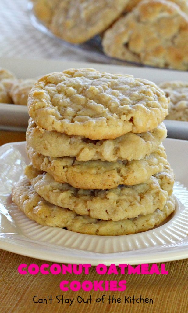Coconut Oatmeal Cookies | Can't Stay Out of the Kitchen | these were my favorite #cookies growing up. #OatmealCookies with #coconut are so delicious! Every bite will have you drooling. Great for #tailgating parties, potlucks or #ChristmasCookieExchanges. #dessert #CoconutOatmealCookies #Fall #FallBaking