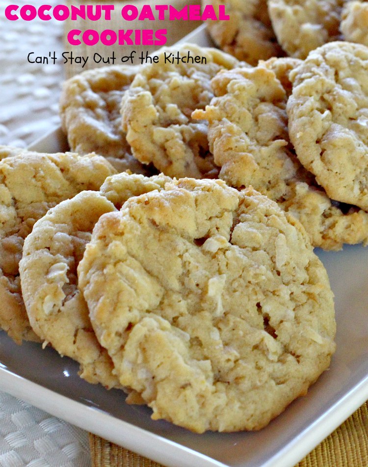 Coconut Oatmeal Cookies | Can't Stay Out of the Kitchen | these were my favorite #cookies growing up. #OatmealCookies with #coconut are so delicious! Every bite will have you drooling. Great for #tailgating parties, potlucks or #ChristmasCookieExchanges. #dessert #CoconutOatmealCookies #Fall #FallBaking